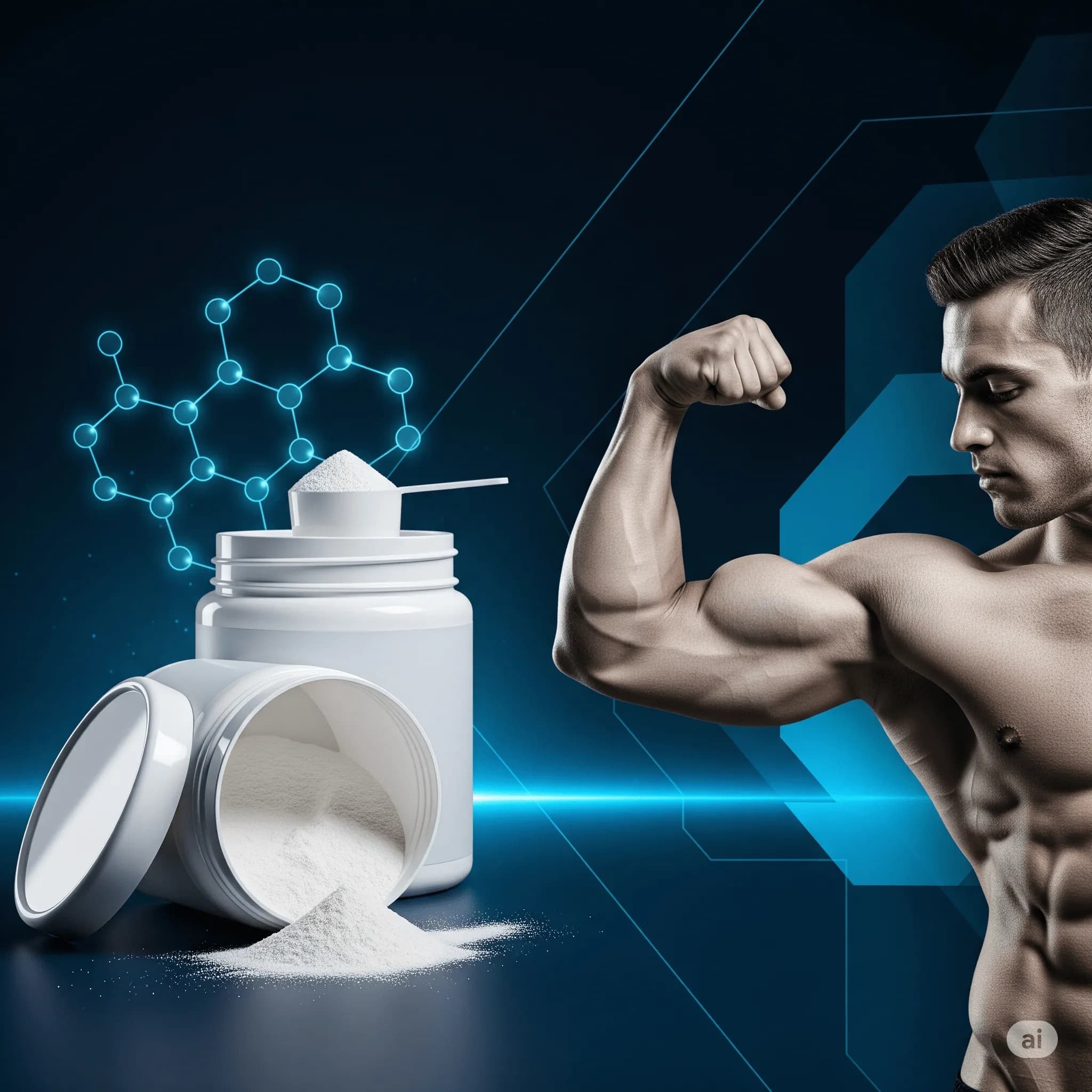 Homem forte treinando com pesos representando os benefícios da creatina para força e massa muscular