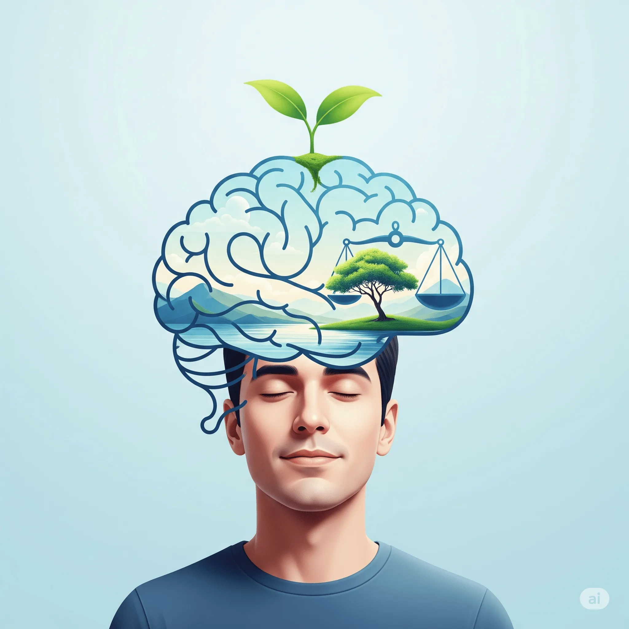 Homem em posição de meditação representando saúde mental, bem-estar e equilíbrio emocional