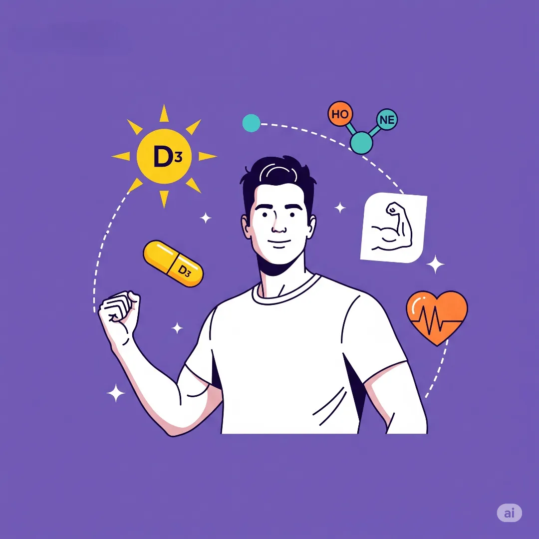 Homem forte ao sol representando os benefícios da vitamina D3 para testosterona e saúde masculina